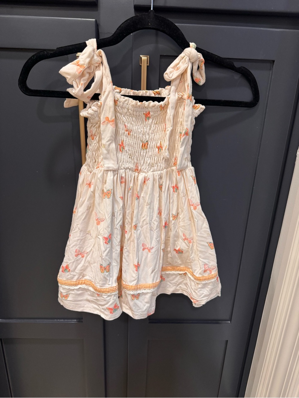 🧡🦋Love & Grow Clothing Co- Girls' Cream Butterfly Sundress